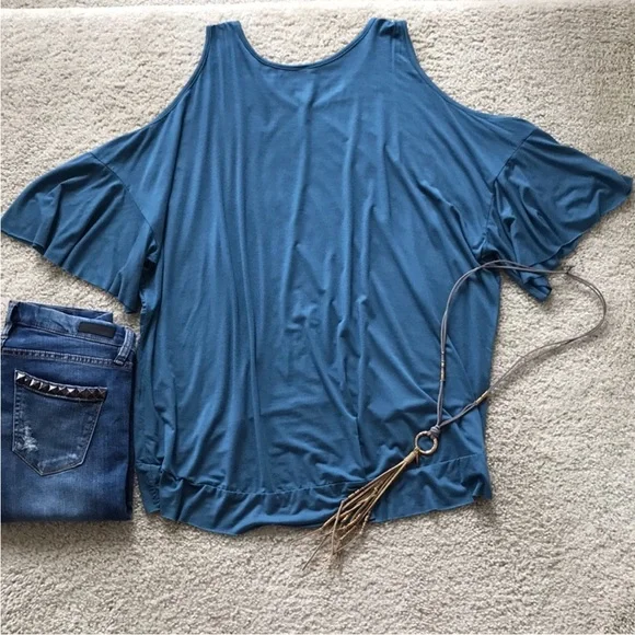 Cold Shoulder Tunic Top in Indigo - Picture 7 of 7
